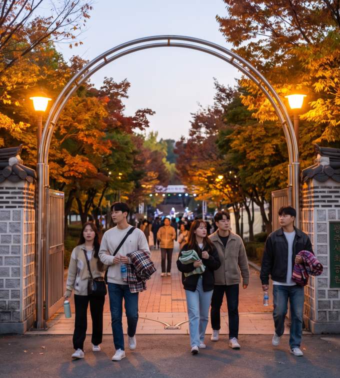 Yangnim-dong historical cultural district in Gwangju — autumn foliage along the heritage alleyways near the festival area