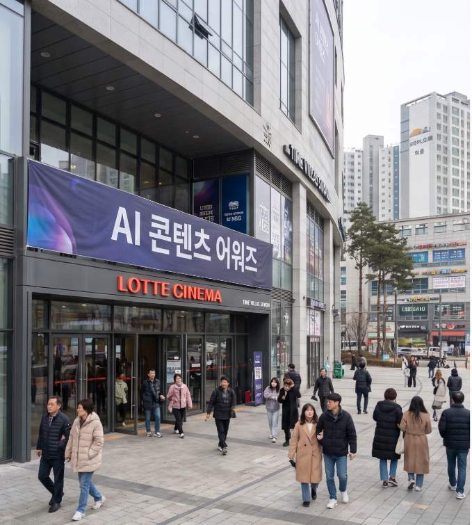 Entrance to the Korea AI Content Awards event space at Lotte Cinema Suwon