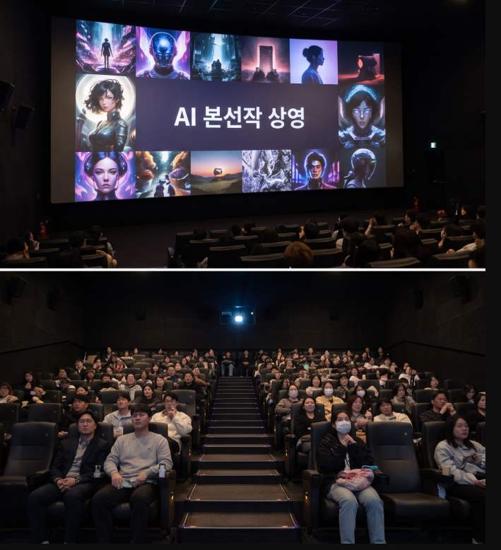 Awards ceremony underway inside Lotte Cinema Suwon at the 2026 Korea AI Content Awards