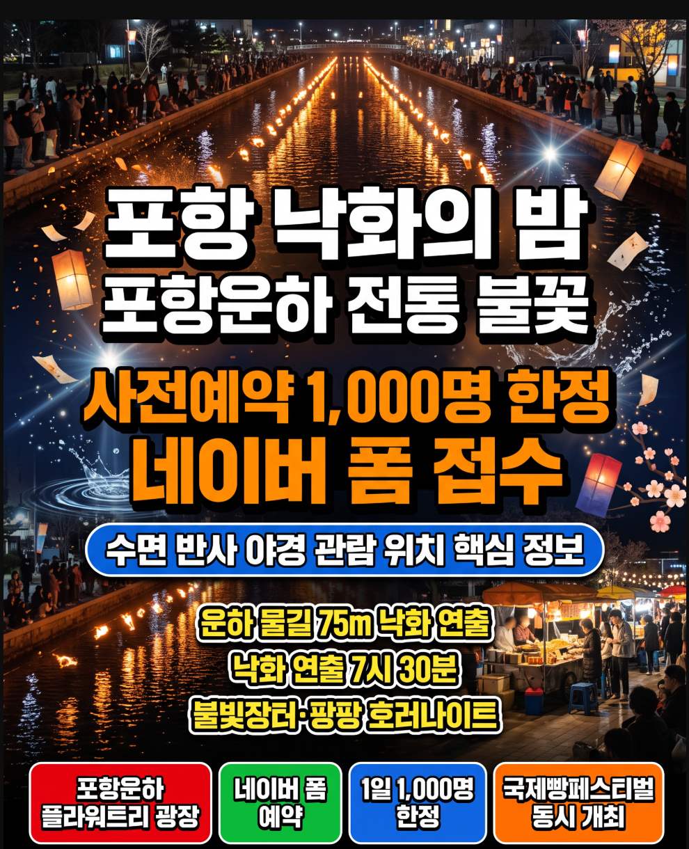 2026 포항 낙화의 밤 일정 사전예약 방법 포항운하 전통 불꽃놀이