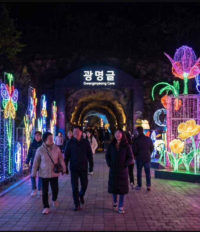 Visitors participating in the upcycling experience at Box Village inside the Gwangmyeong Cave Light Festival grounds