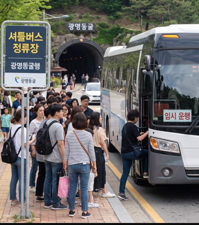 Visitors enjoying food at the Gwangmyeong Cave Light Festival Food Zone in Parking Lot 2 during the evening festival