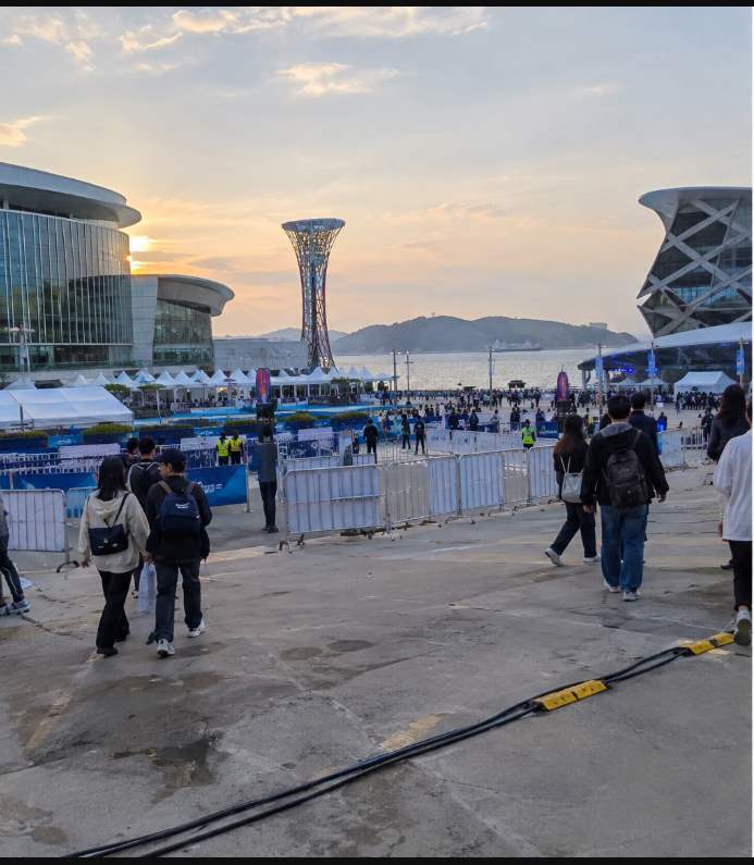 Yeosu World Expo Center Expo Marine Plaza with crowds watching the maritime fireworks show